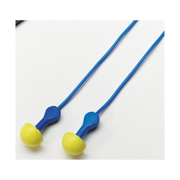 Earplugs, Corded Design, 25 dB Noise Reduction, Push-to-Fit Shape, Universal Size, Yellow Plug, Polyurethane Foam Plug, Blue Cord, Vinyl Cord, Specifications Met: CSA Class AL, Disposable/Reusable: Reusable