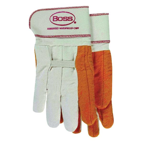 General Purpose Work Gloves, Durable Multi-Purpose, Series: 1BC28372, Chore/Clute Cut/Double Palm Glove, L Size, Flannel/Textile Palm, Cotton, Gold/White, Nap-In/Straight Thumb Style, Cotton Lining, Elastic Strap Wrist/Rubberized Safety Cuff, Palm Co