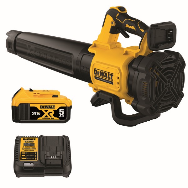 Handheld Blower, Brushless, Series: XR®, 450 cfm Air Flow, 125 mph Air, Lithium-Ion Battery, 20 VDC Battery, 5 Ah Battery, 2 hr Recharge, 66 dB Sound Level, Variable Speed Trigger/Lock Control, D-Handle Handle