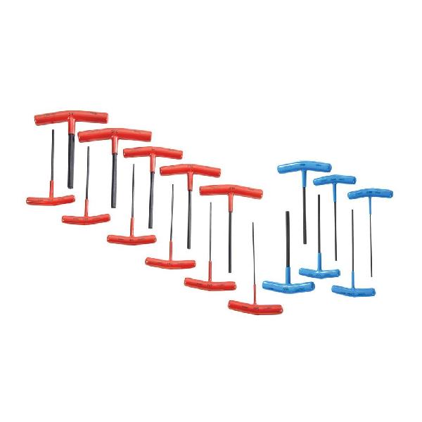 Hex Key Set, T-Handle, Measurement System: Imperial/Metric, 17 Piece, 5/64 to 3/8 in, 2 to 6 mm Hex, Cushion Grip Handle