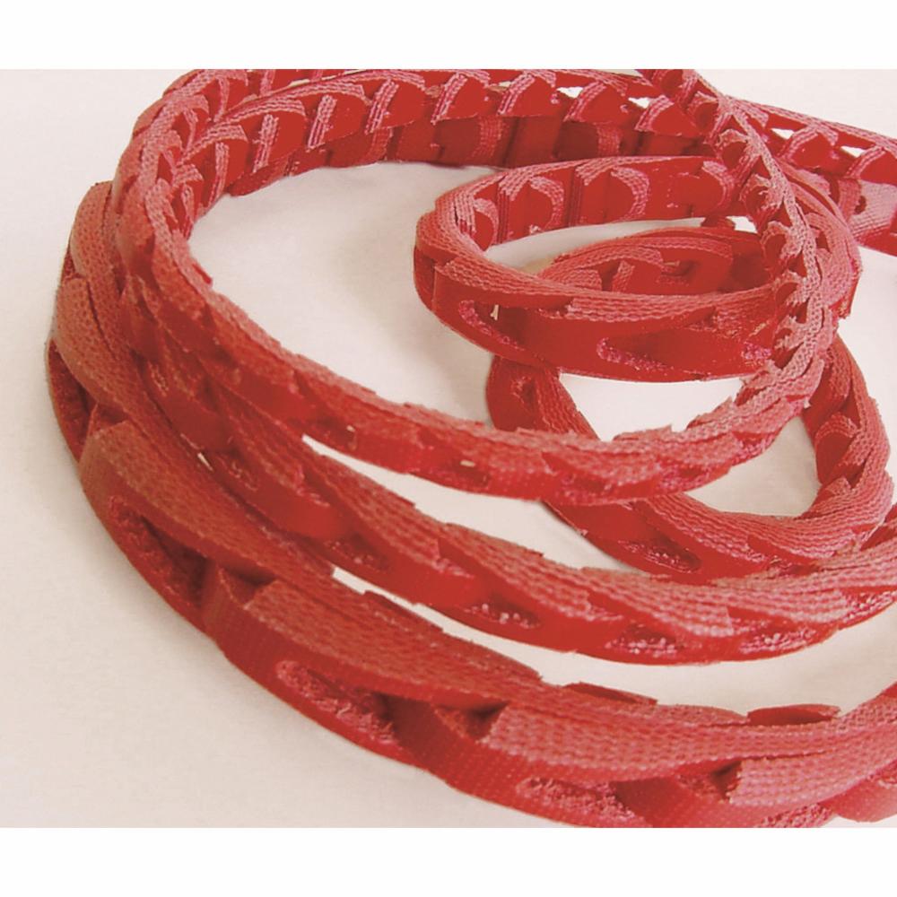 Specialty Link Belt, Solid Core Round, 9/16 in Width, 5-1/2 in Minimum Pulley Dia, -40 to 240 °F, Polyester/Polyurethane Belt Material, Red
