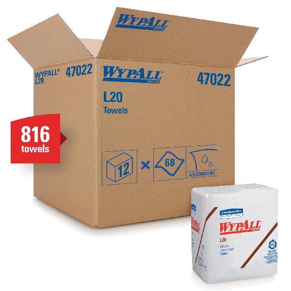 Cleaning Wiper, Single Use, Series: L20, 12 x 12-1/2 in Size, 68 Sheets Capacity, White, Paper, 4 Ply