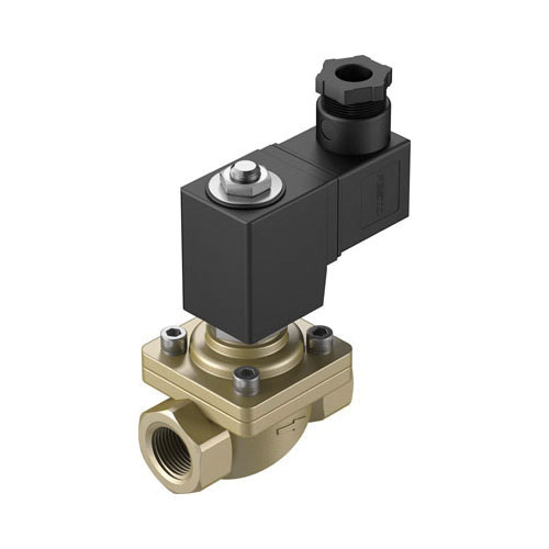 Solenoid Valve, In-Line 2/2-Way Normally Closed, Series: VZWF, 13.5 mm Nominal, 1/2 in FNPT, 0 to 10 bar, -10 to 80 °C, 2660 Lpm, Media: Compressed Air/Inert Gases/Mineral Oil/Water/Neutral Fluids, Force Pilot Operated Actuator, 92 mm Inlet to Outlet Length, Brass Body, NBR, 48 mm W