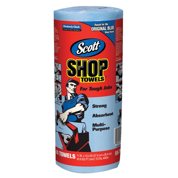 Multi-Purpose Shop Towel, 11 Inch Width, 9.4 Inch Length, Roll, Blue, 55 Sheets/Roll, 30 Rolls/Case