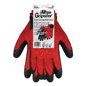 Vise Gripster, 300RV-XL, General Purpose Gloves, Series: 300RV, XL/SZ 10 Size, Etched Rubber Palm, 10 ga Cotton/Polyester, Black/Red, Seamless Lining, Knit Wrist Cuff, Hook and Loop Closure