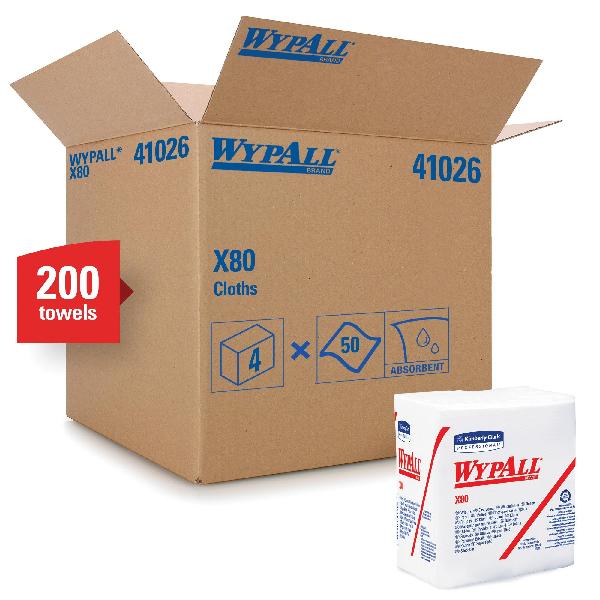 Cleaning Wiper, Series: X80, 12 x 12-1/2 in Size, 50 Sheets Capacity, White, Hydroknit*