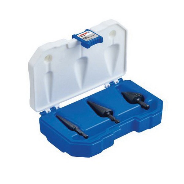 Step Drill Bit Set, Imperial System of Measurement, 1/8 in Minimum Drill Bit Size, 1-1/8 in Maximum Drill Bit Size, 3 Piece