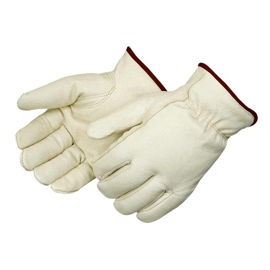 Glove, General Purpose, Series: 7217, Work Glove, Pigskin, Beige, Keystone Thumb Style, Fleece Lining, Hemmed Cuff, Shirred Elastic Closure