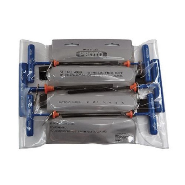 Key Set, Long Tether-Ready, Measurement System: Metric, 6 Piece, 2 to 6 mm Hex, Ergonomic Grip/T-Handle Handle, Specifications: 6 in L Arm, Plastic Handle, Alloy Steel, Black Oxide