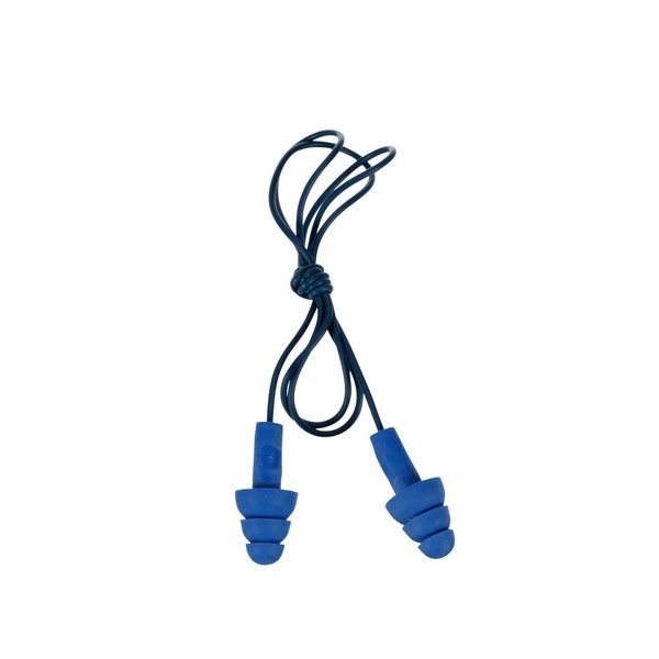 Corded Ear Plug, Metal Detectable, Reusable, Universal Size, 25 dB Noise Reduction, Flanged Shape, Blue, 100/Box, 4 Boxes/Case