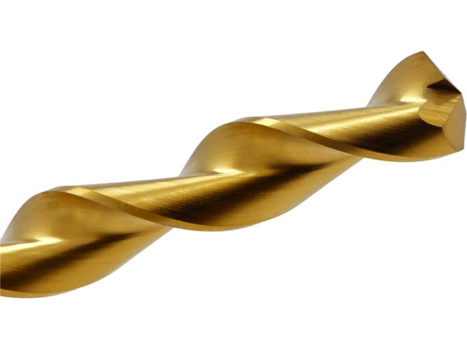 Parabolic Taper Drill, Series: 2565-TN, #12 Drill - Wire, 4.80 mm Drill - Metric, 6 in Overall Length, 2 Flutes, Spiral Flute, 3.625 in Flute Length, 0.189 in Shank, Straight Shank, 118° Point, Notched Point, Right Cutting Direction, HSS Cutting Edge, TiN