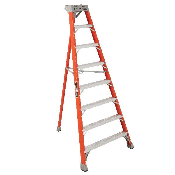 Tripod Step Ladder, Series: FT1500, 8 ft Ladder Height, 300 lb Capacity, ANSI A14.2 Type IA, Fiberglass, 7 Steps, 54-3/4 in Base Spread, 43-1/4 in Bottom Width, Ribbed Tread