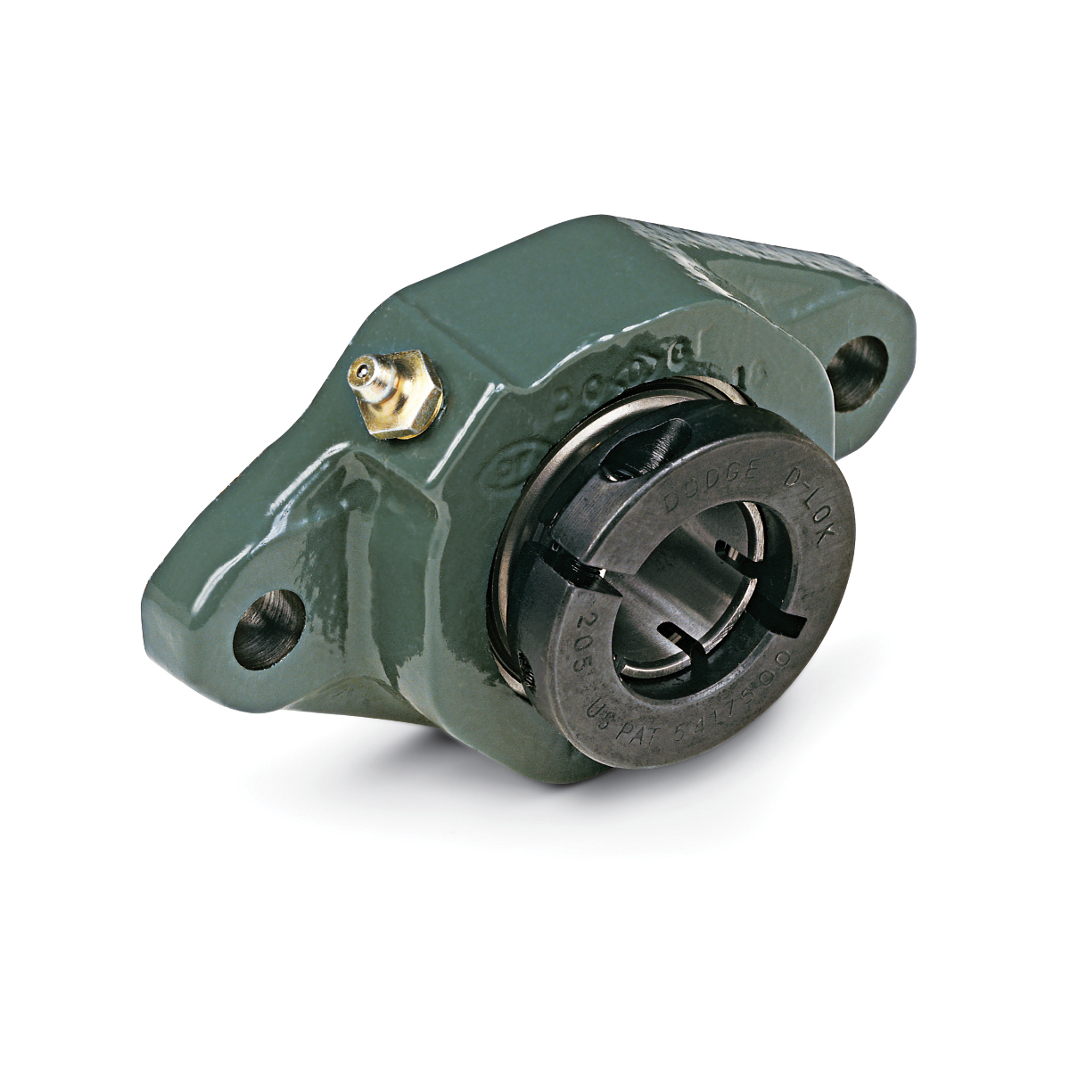 Ball Bearing Unit, Series: 209 Series, 1-11/16 Inch Bore Diameter, 5.84 Inch Bolt Center-to-Center Length, 2-Bolt Base Flange Mounting Type, 7.06 Inch Overall Length/Diameter, 2.06 Inch Overall Depth, 4.38 Inch Overall Height, D-LOK Concentric Clamp Collar Locking Device, Steel Bearing, Nitrile Rubber Seal, Powder Coated