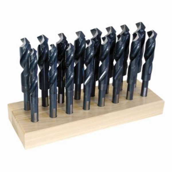 Silver and Deming Drill Set, Series: 190F, Imperial System of Measurement, 17/32 in Minimum Drill Bit Size, 1 in Maximum Drill Bit Size, 118 deg Drill Point Angle, 16 Piece, Specifications: 1/2 in 3-Flat Reduced Shank, Right Hand Cut, Spiral Flute, S