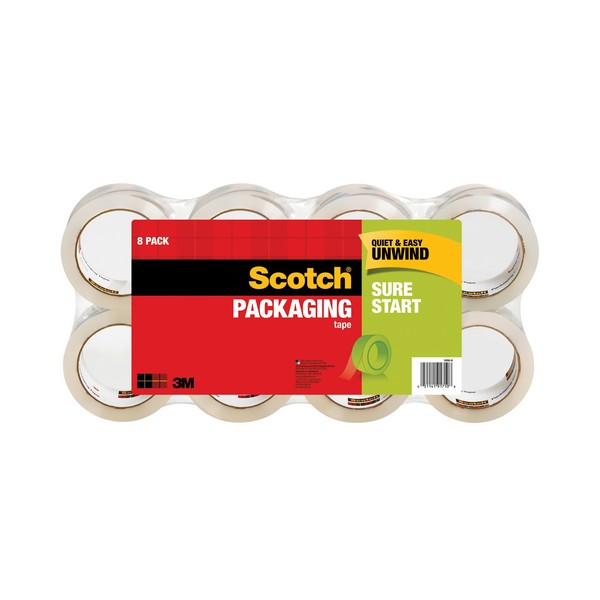 Sure Start Shipping Packaging Tape, 54.6 yd Length, 1.88 Inch Width, 2.6 mil Thickness, Clear