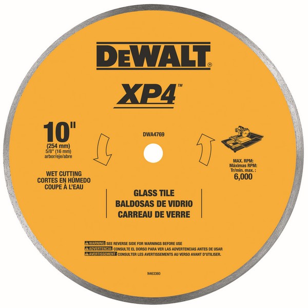 Diamond Saw Blade, Continuous Rim, Series: XP4™, 10 in Diameter Blade, 5/8 in Arbor/Shank, Dry/Wet Cutting Condition, 8 mm Segment Height, 6100 RPM Applicable Materials: Glass Tile, Ceramic and Porcelain Tile