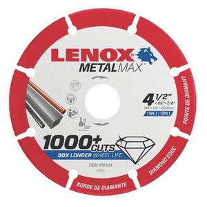 Cut-Off Wheel, 4-1/2 in Diameter Blade, 7/8 in Arbor/Shank, 13300 RPM Maximum, Applicable Materials: Stainless Steel, Sheet Metal, Rebar, Cast Iron, Aluminum and Non-Ferrous Metal