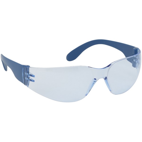 Safety Glasses, Anti-Scratch/Auto Focus Z12 Metal Detectable, Universal Size, Light Blue Lens, Bouton Rimless Frame, Clear Frame