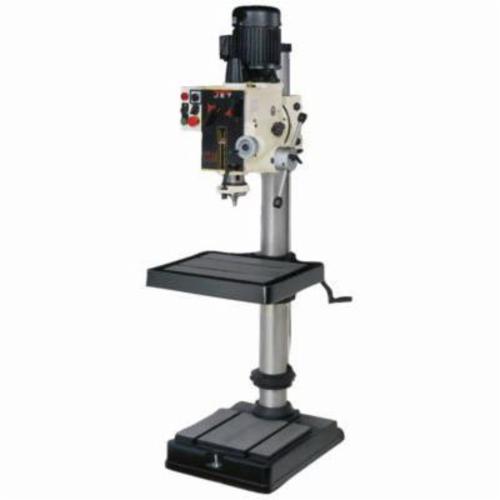 Drill Press, Geared Head, 4-1/2 in Spindle Travel, 60/120/130/230/260/450/460/800/900/1500/1600/3000 RPM Spindle Speed, 10 in Spindle to Column Distance, 21-3/4 x 19-1/2 in Table, 26 x 18 in Base, 2 hp, 230 V AC, 32 x 24 x 71 in Dimensions