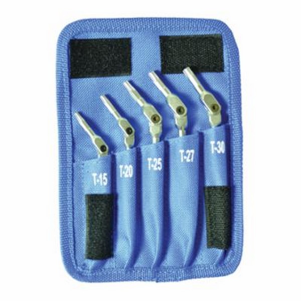 Key Set, Pivot Head, 5 Piece, T15 to T30 Torx, Tool Steel, Matte Chrome