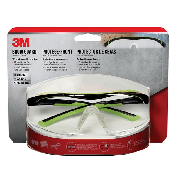 Safety Eyewear, Non-Mirrored, Anti-Fog/Scratch-Resistant Lens Coating, Clear Lens, Wrap Around Frame, Black/Neon Green Frame, Plastic Frame, Yes UV Protection, Soft-Touch Temple, Specifications Met: ANSI Z87.1-2010