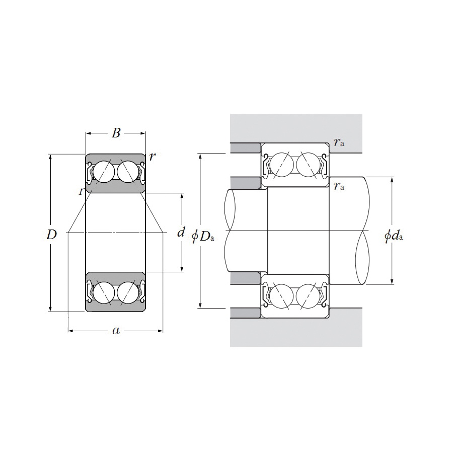 Double Row Angular Contact Ball Bearing, 20 mm Inside Diameter, 47 mm Outside Diameter, 0.8125 Inch Overall Width, 25° Contact Angle, Shield On Both Sides, Steel Cage