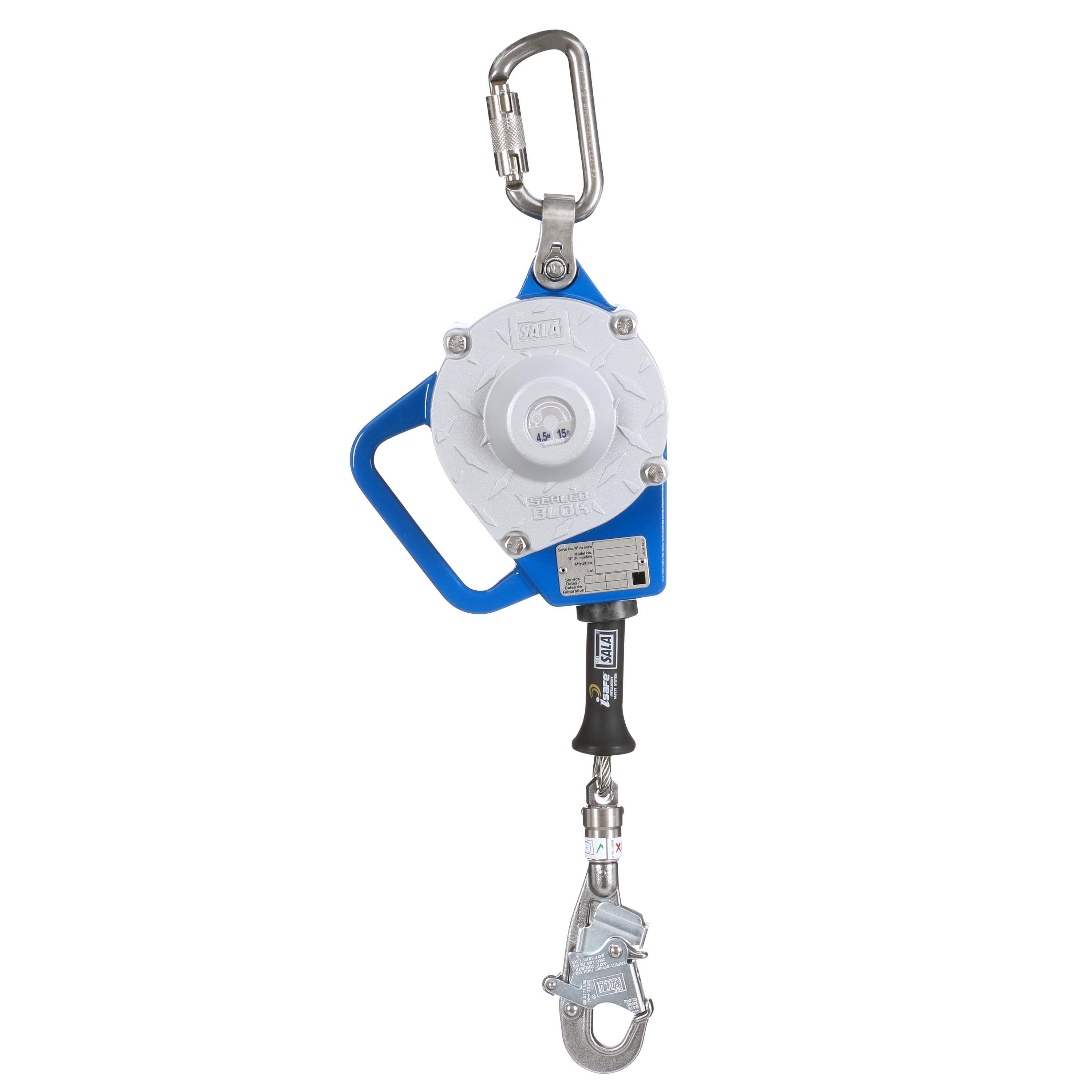 Self-Retracting Lifeline, Portable, Series: Sealed-Blok, 420 lb Load, 15 ft Length, Aluminum/Stainless Steel Housing Hardware, Blue, 1 Workers per System, Specifications Met: 29 CFR OSHA 1910.140, 29 CFR OSHA 1926.502, ANSI/ASSP Z359.14-2021