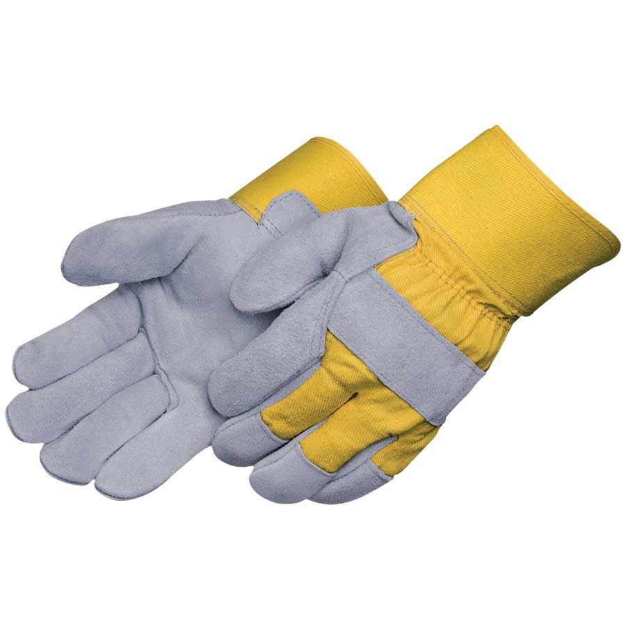 Glove, Series: 3265, Leather Palm, Gray/Yellow, Gunn Cut Style, Cotton Lining, 2-1/2 in Length