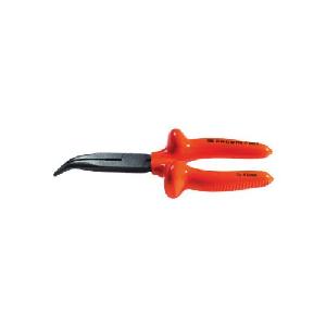 Plier, Insulated, Bent Nose Jaw, 2-17/32 in Jaw Length, 1-1/4 in Jaw Width, 1-1/4 in Jaw Opening, 40˚ Jaw Bend, 7/64 in Tip Width, 7-15/32 in Overall Length, Cutter Included: Yes, Non-Sparking: No, Wire Stripper Included: Yes, Cushion Grip Handle, Bu