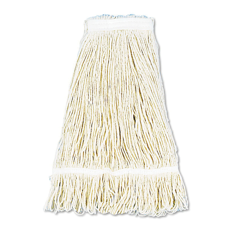 Wet Mop Head, Pro Loop Web Tailband, 24 oz Size, 4 Ply, Cotton Fiber Head, White, Clamp Handle