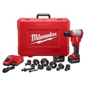 Knockout Tool Kit, 1/2 to 4 in Mild Steel/Stainless Steel Maximum Cutting, 10 ton Maximum Operating Force, 18 VDC, Lithium-Ion Battery, 3 Ah Battery, 13.63 in Overall Length