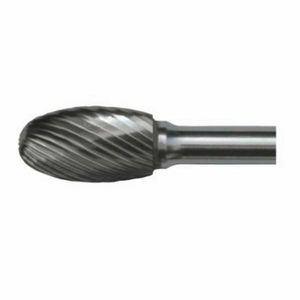 Carbide Burr, 3/8 in Diameter Head, 5/8 in Length of Cut, 6-5/8 in Overall Length, Oval Head Shape, Single Cut, 1/4 in Shank Diameter, Solid Carbide Head, Bright Head Coating, 66000 RPM Maximum