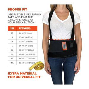 Back Support Brace, Series: 1400UN, Universal, Fits Waist Size: 28 to 46 in, 8-3/4 in Width, 280D Spandex®, Black, Adjustable/Detachable Suspenders, Hook and Loop Closure