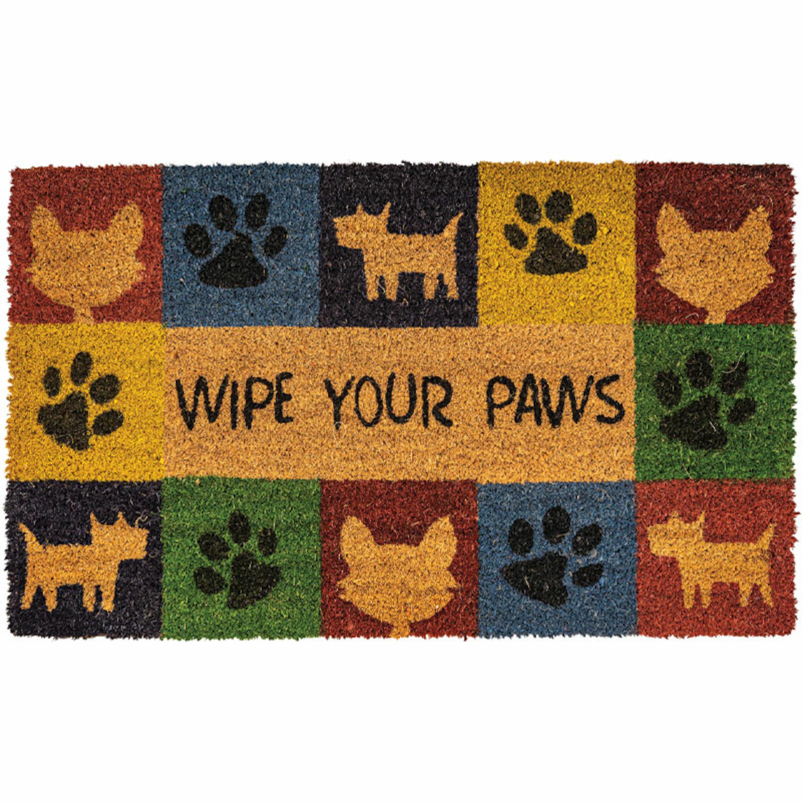 Entrance Mat, Wipe Your Paws Coir Vinyl-Backed, Series: C12WP, 30 in Length, 18 in Width, 1/2 in Thickness, Natural, Coir, Vinyl Backing, Outdoor Indoor/Outdoor