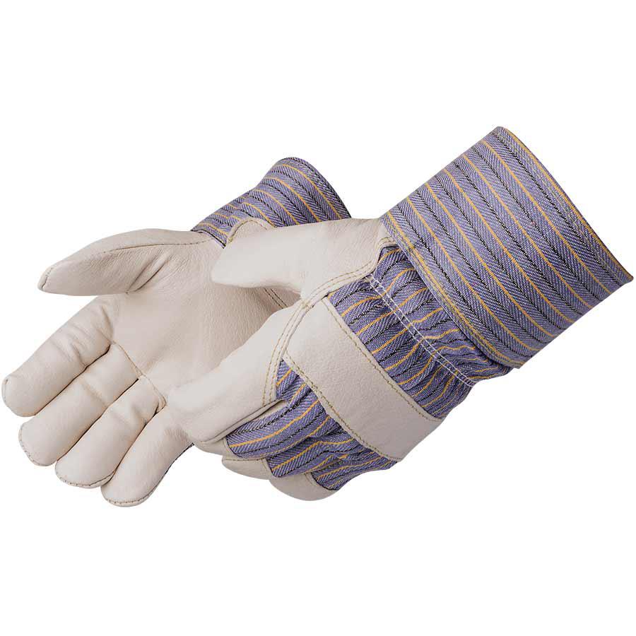 General Purpose Work Glove, Leather Palm, Natural White/Blue