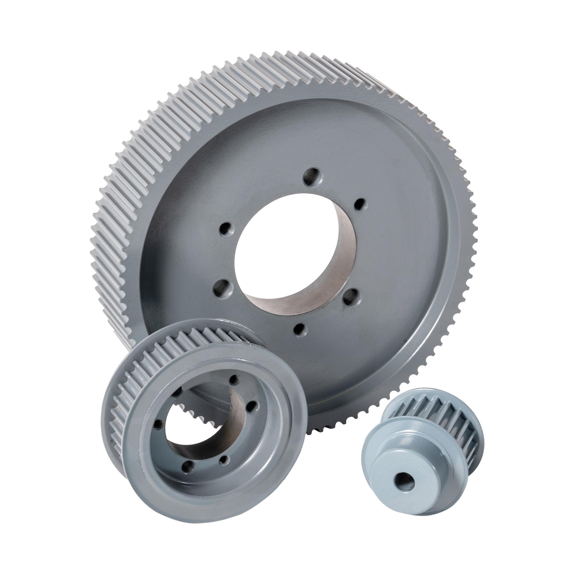 HTD Timing Pulley, Non-Slip, QD Bushed Bore, 12.52 in OD, 12.63 in Pitch Diameter, 72 Grooves, 14 mm Pitch, 55 mm Face Width, 3.75 in Overall Length, For Use With: F Bushing, Cast Iron, Gray Painted