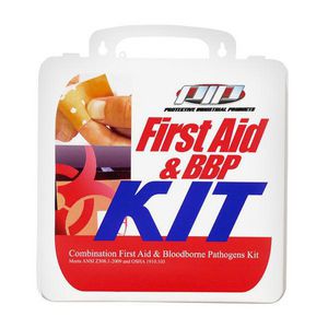 First Aid and Bloodborne Pathogens Kit, Wall Mounting, 72 Components, Plastic Case