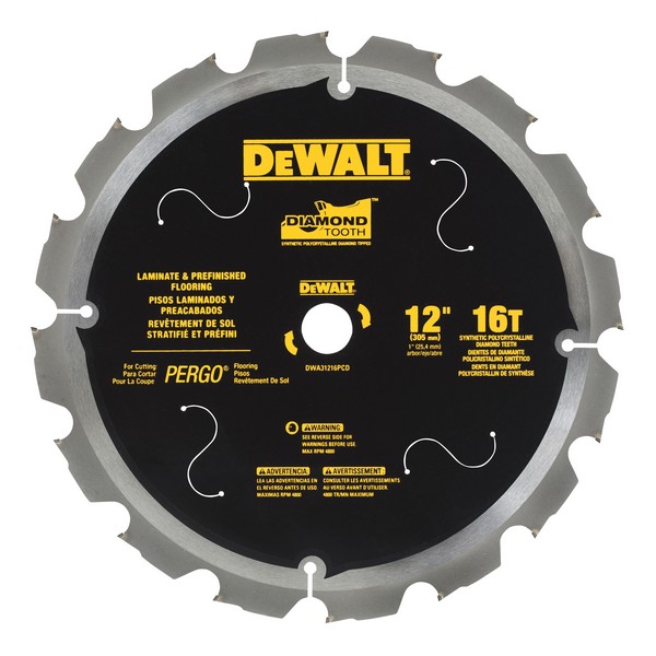 Circular Saw Blade, 12 in Diameter, 1.8 in Thickness, 1 in Arbor, 16 Teeth, 2.4 in Kerf, Polycrystalline Diamond Cutting Edge, Steel Blade, Applicable Materials: Laminate