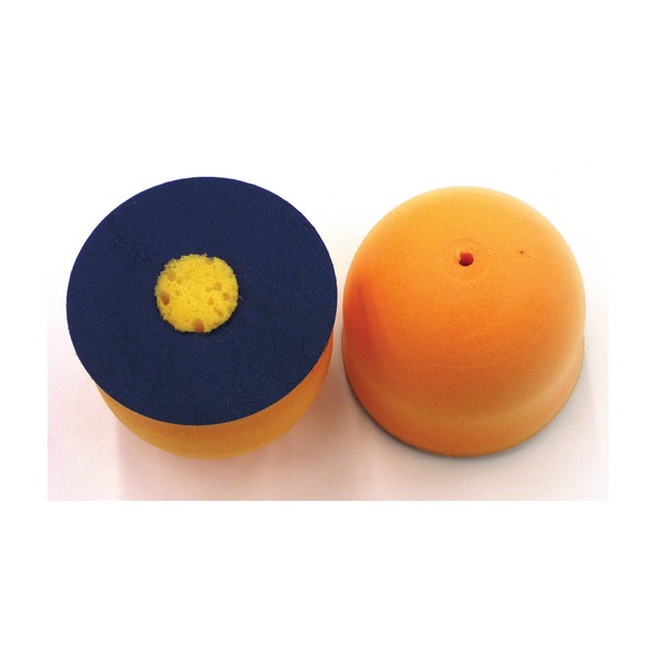 Disc Hand Pad, Center Water Feed PSA Disc, 3 Inch Diameter, 7/8 Inch Thickness, Blue/Orange Pad Color