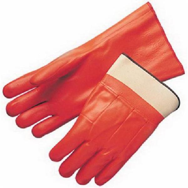 Chemical-Resistant Gloves, Fully Coated Insulated, Men's/L Size, PVC, Fluorescent Orange, Smooth, Smooth Grip Style, Foam Lining, Gauntlet Cuff, PVC Coating, 14 in Length, Resists: Chemical
