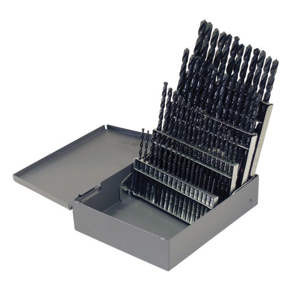 Jobber Length Drill Set, Heavy Duty, Series: 1801, Imperial System of Measurement, #60 Minimum Drill Bit Size, #1 Maximum Drill Bit Size, 135 deg Drill Point Angle, 60 Piece, Specifications: Right Hand Cut, Spiral Flute, Split Point, Straight Shank,
