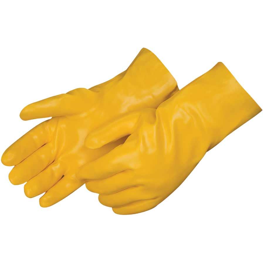 Chemical Supported Glove, Single Dipped, PVC, Yellow, Smooth Grip Style, Interlock Lining, Gauntlet Cuff, Supported, 14 in Length, Resists: Chemical