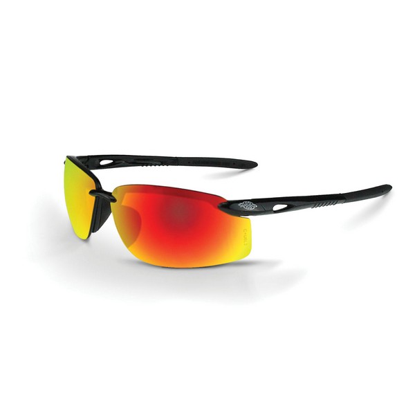 Safety Eyewear, Premium, Series: ES5W, Hard Coat/Impact-Resistant Lens Coating, Fire Mirror Lens, Half Framed Frame, Shiny Black Frame, Nylon Frame, Polycarbonate Lens, 99.9 % UV Protection, Adjustable Wired/Flexible Temple, Specifications Met: ANSI