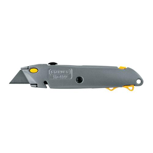 Utility Knife, 3-Position/Retractable Blade, Carbon Steel Blade, Push Button Blade Change Method, 3 Blades Included, 7/8 in Thickness, 6 in L Handle, Metal Handle, 3 Points, 6-3/8 in Overall Length, 3 in Overall Width