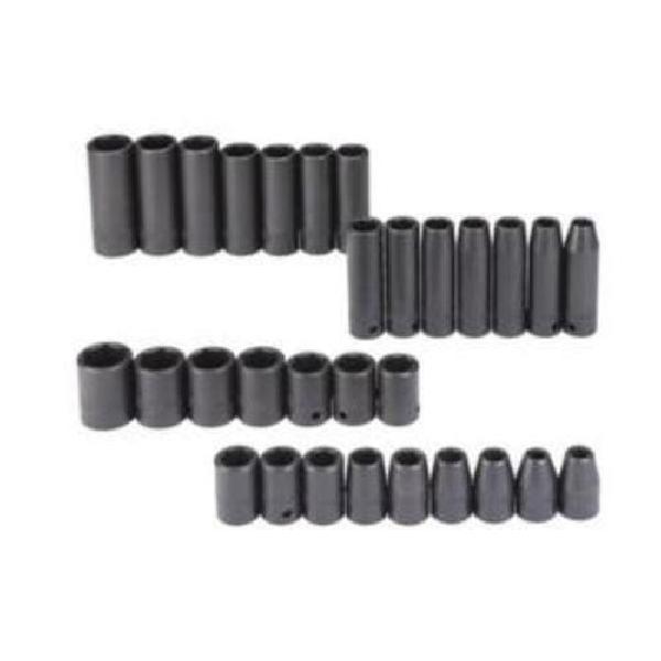 Impact Socket Set, Yes Impact Rated, Measurement System: Metric, 30 Piece, 6 Points, 1/2 in Drive, Specifications Met: ASME Specified, Specifications: Square Drive, Alloy Steel, Black Oxide