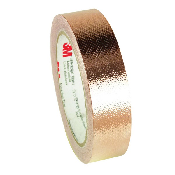 Shielding Tape, Log Roll, Series: 1245, 18 Yard Length, 1 Inch Width, 4 mil Thickness, Copper, 3 Inch Diameter Core, Acrylic Adhesive, Copper Foil Backing, 35 in-oz Adhesion Strength, 600 V, Specifications Met: ASTM D1000