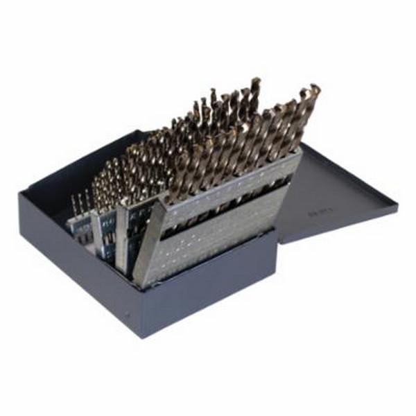 Jobber Length Drill Set, Heavy Duty, Series: 1802, Imperial System of Measurement, #60 Minimum Drill Bit Size, #1 Maximum Drill Bit Size, 135 deg Drill Point Angle, 60 Piece, Specifications: Right Hand Cut, Spiral Flute, Split Point, Straight Shank,