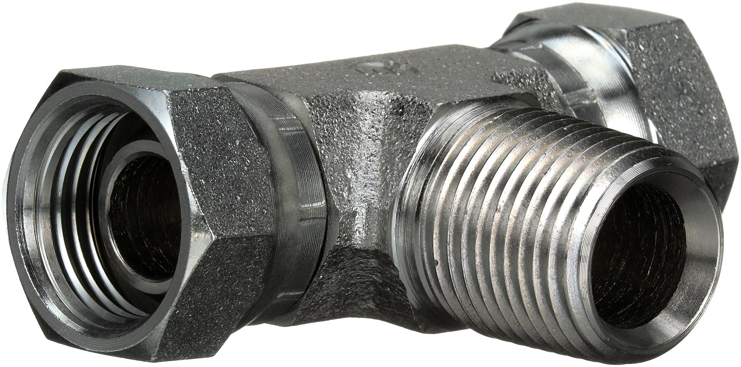 Hydraulic Adapter, Tee, Series: G60, 1-1/2-11-1/2 Nominal, Female Pipe Swivel NPSM on Run x Male Pipe NPTF End Style, 6000 psi Pressure, Steel, Import