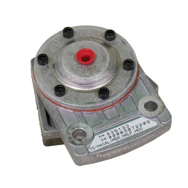 Single Actuator Tension Control Caliper Brake, Air Actuated/Spring Released Standard Coefficient, Series: TC Caliper Half, 480 in-lb Static, 0.372 cu-in New/0.609 cu-in Worn Out Air Volume, 80 psi Maximum, 32 to 150˚ F, Bare Aluminum, 3.61 Inch L x 4