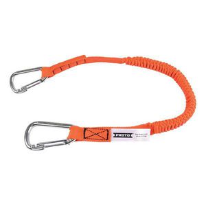 Tool Lanyard, 27 in Working Length, 52 in Extended Length, 15 lb Capacity, Fastening Method: (2) Spring Gate Stainless Steel Carabiner, Elastic Nylon Line/Steel Hardware, Orange